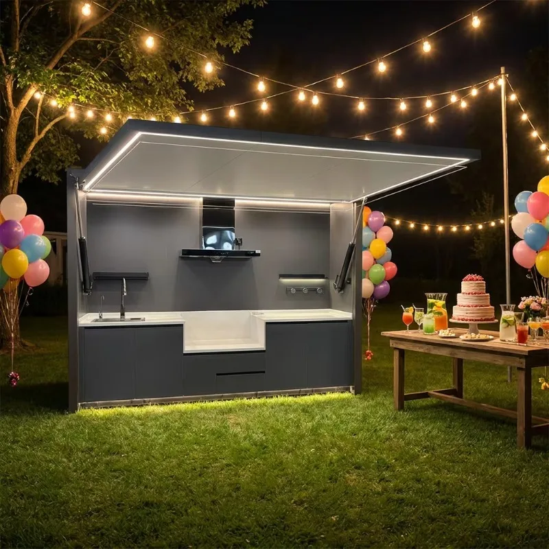 Customized Outdoor Kitchen for Backyard Cooking and Patio Dining with Barbecue Grill Station and Storage