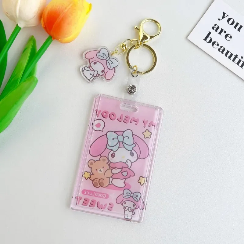 Sanrio Kuromi Keychain Anime Cartoon Couple Bag Pendant Key Ring Keychain Accessories Student Transparent Bus ID Door Card Case
