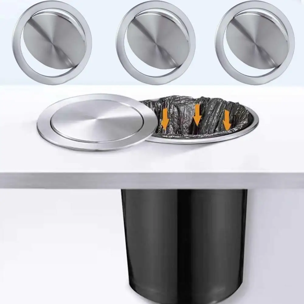 

Серебряная встроенная крышка для мусора на столешнице, крышка для мусорного бака, встраиваемая крышка для мусорного бака, круглая крышка с клапаном, крышка для мусора