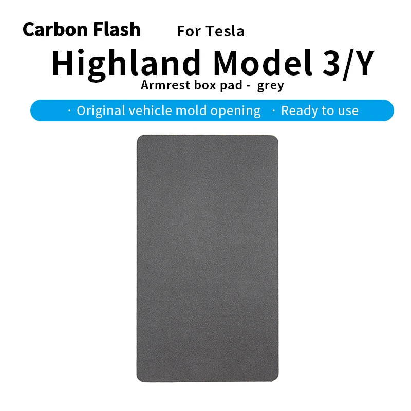 Gray Suede Anti-Slip Central Armrest Box Pad & Protective Cover for Tesla Updated Model 3/Y – Carbon Flash