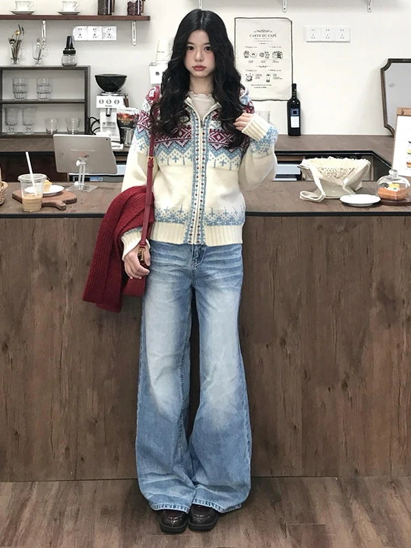 Jeans a gamba larga a vita alta retrò americani da donna autunno inverno nuovi pantaloni in denim dal taglio dritto allentato Vintage Sle Ladies Premium