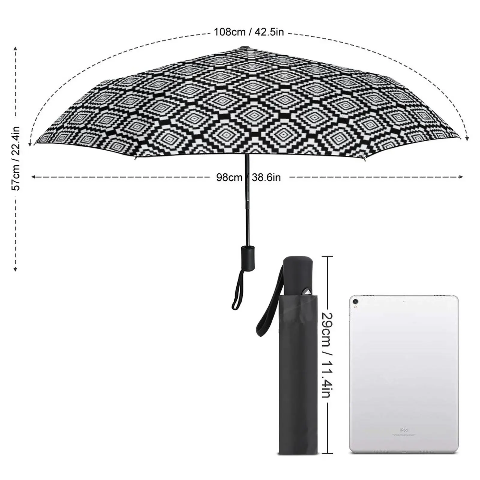 Geo Print Umbrella Black And White Geomatric Unique UV Protection Umbrella Automatic Painting Portable Home Umbrella