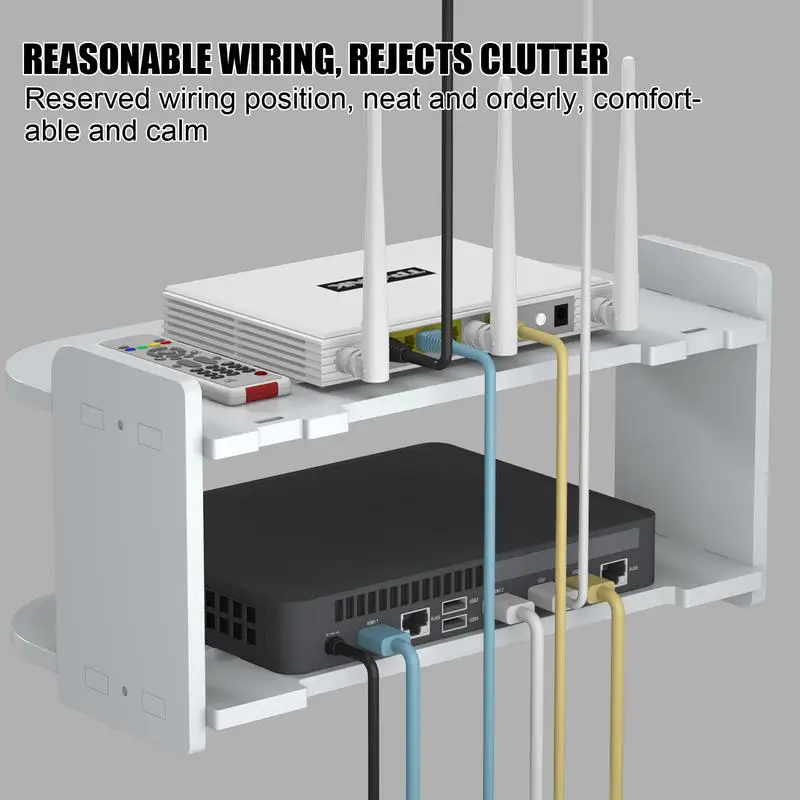 2 Tier Floating Shelves Wifi Router Hanging Layer Multi Tap Outlet Set Top Box Holder Cable Bracket Wall Mount Storage Organizer