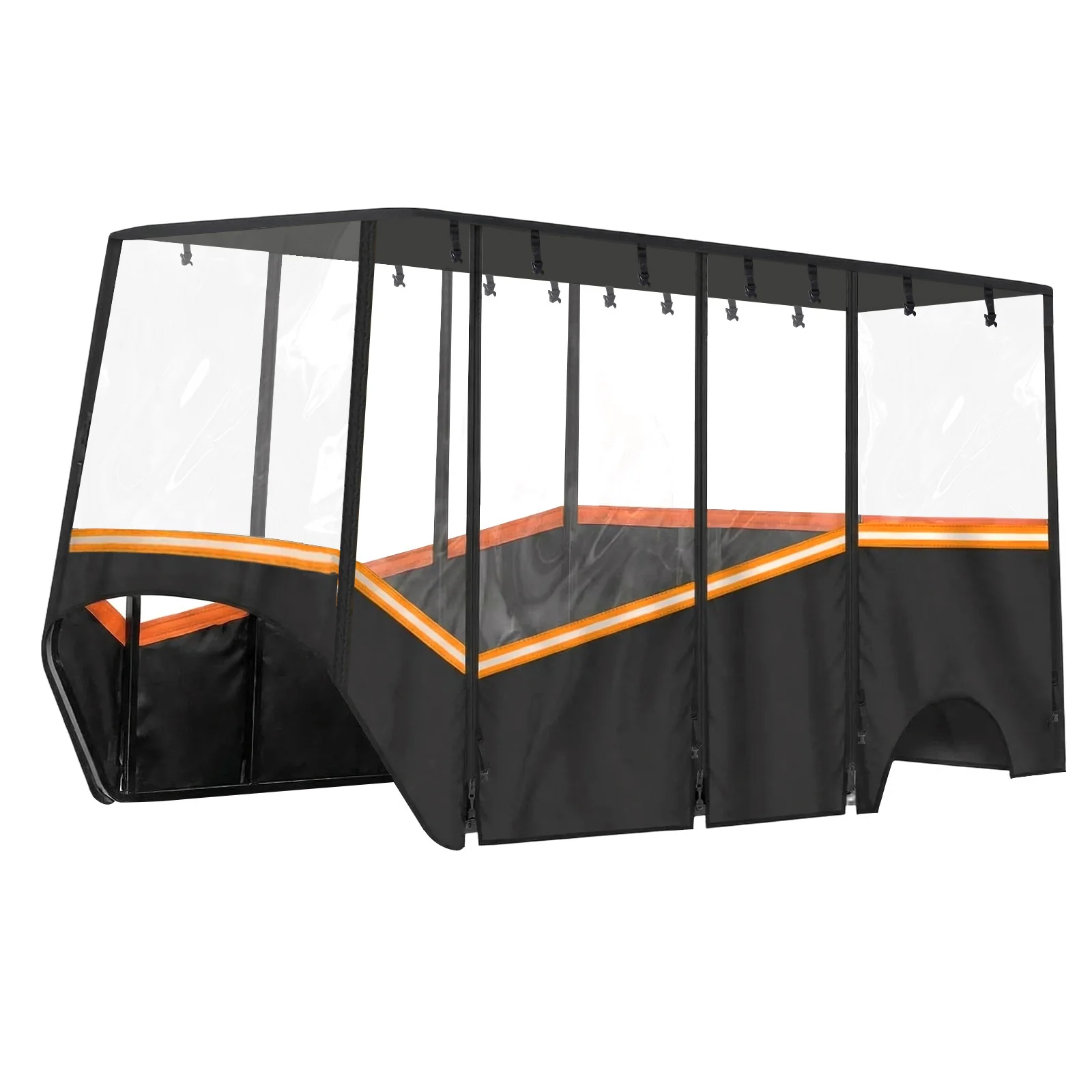 

6 Passenger Car Rain Cover with Transparent Windshield & Reflective Strips 600D Waterproof Oxford Fabric for Most Weathers