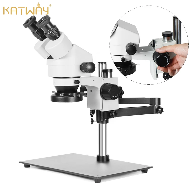 Katway HH-MH02A Binocular Stereo Microscope, 7X-45X Magnification, Articulating Arm Stand with Base Plate, 56-Bulb LED Light