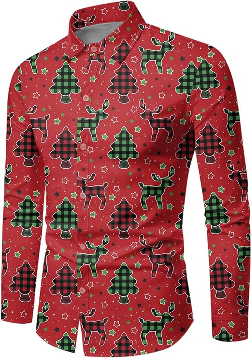

Men's Christmas Fun Pattern Seahorse Print Shirt Long-sleeved Lapel Light and Soft Fabric Hawaiian Casual Clothing for You Men's