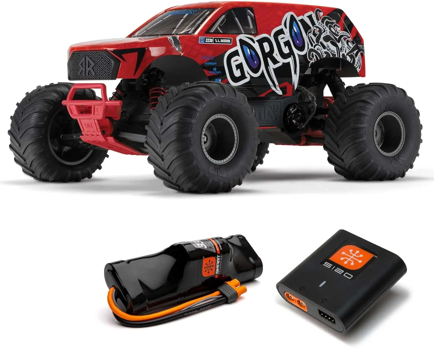 Truck Gorgon 2 Wheel Drive MT 1/10 RTR (Ready-to-Run Battery and Charger Included) Smart 3300 7C S120 USB Red ARA3230ST2