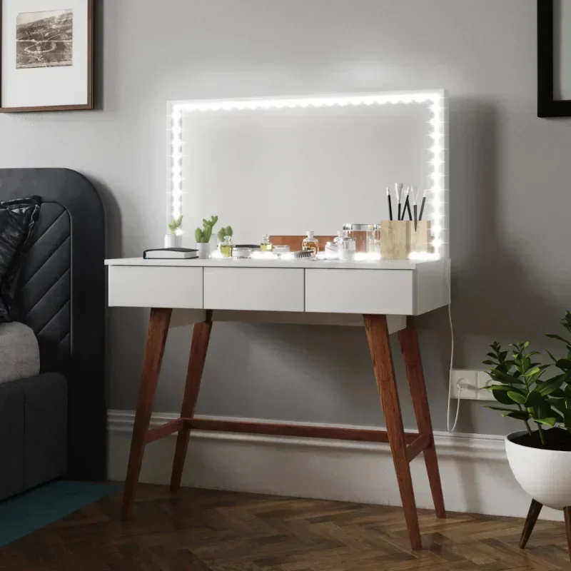 Boahaus Cybele Modern Lighted Vanity Table for Bedroom, White Finish bedroom furniture  dressers