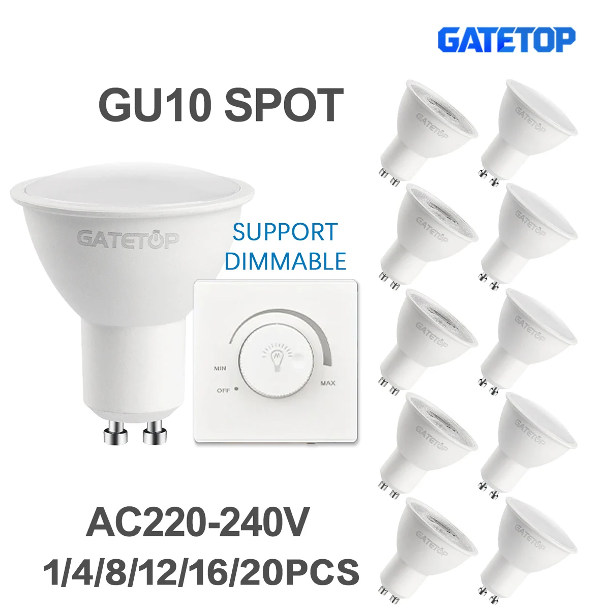 1/4/8/12/16/20PCS Dimmable GU10 LED Spotlight 220V Warm Light 3000K 4000K Dimming Bulb Replace 50W Halogen Lamp Home Direction