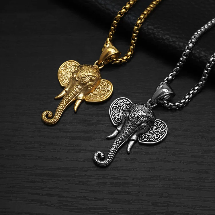 

Men’s Retro Elephant Pendant Necklace – Creative Hip Hop Stainless Steel Chain Jewelry