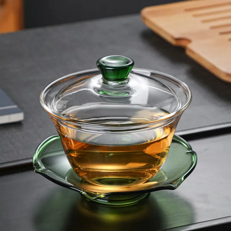 

Heat-resistant Glass Gaiwan Transparent Cover Bowl Lid Saucer Big Tea Cup Tureen Travel Teaware Sets Business Gift Glassware