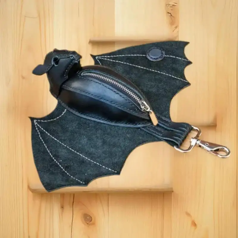 2026 NEW Spooky-Chic Accessory, Zippered Bat Coin Wallet, Gothic Style Pouch for Cosplay & Daily Use, Includes Matching Keychain