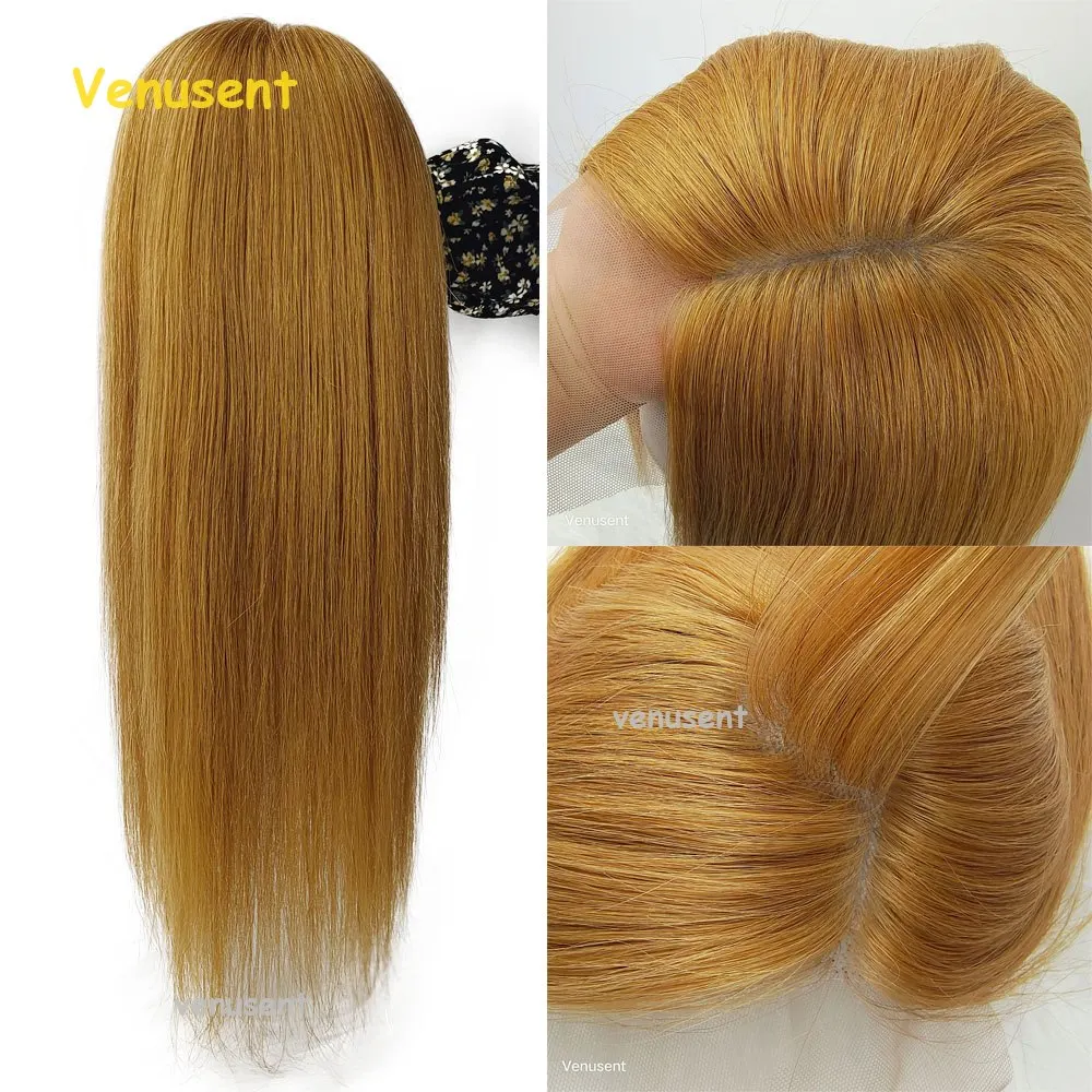 

Scalp Top Lace Front Toupee 10A European Virgin Human Hair #27 Silicone Skin Base Topper With Natural Baby Hair Transparent Lace