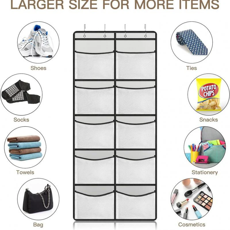 Over The Door Organizer with 5 Large Pockets Hanging Storage Shelves Grey