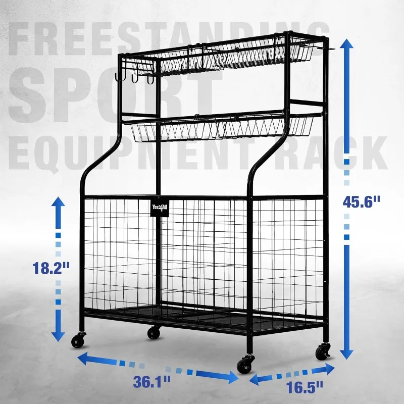 

Sports Equipment Garage Organizer, Ball Storage Cart, Steel