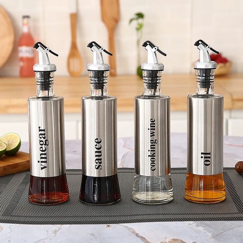 Glass Seasoning Oil Dispenser Bottle with Pour Spout, Olive Vinegar Sauce Container for Kitchen Cooking Tools