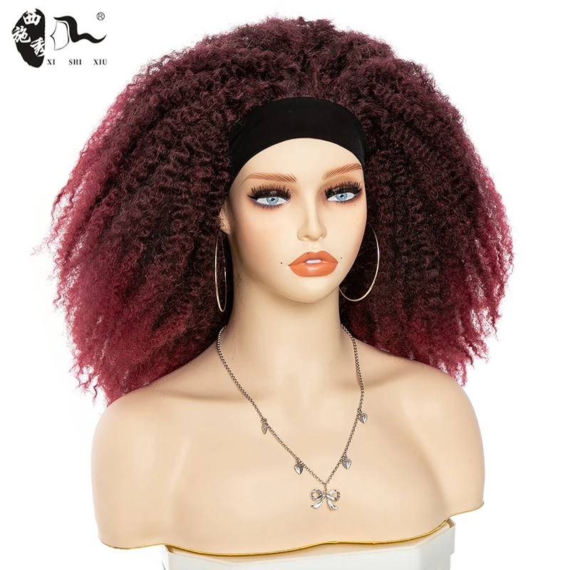 Peluca Afro rizada sintética para mujer, pelo falso Afro esponjoso, turbante corto de 18 pulgadas, color negro degradado