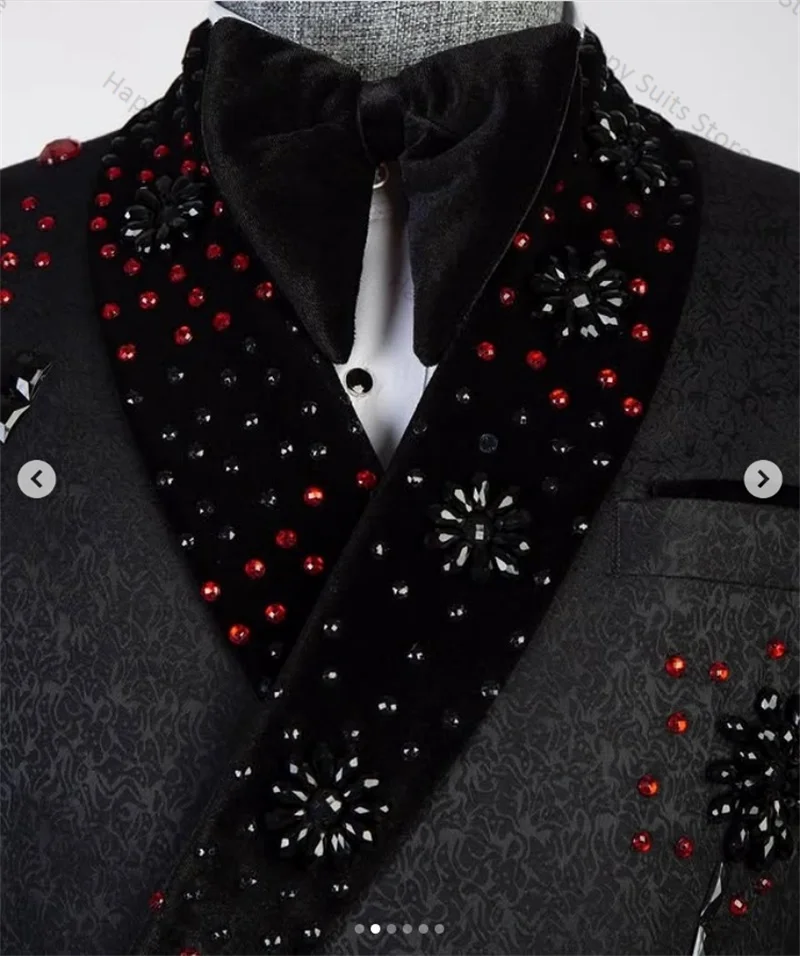 Cristais jacquard formal masculino terno calças conjunto 2 peça blazer + calças personalizado escritório jaqueta de negócios baile casamento smoking casaco