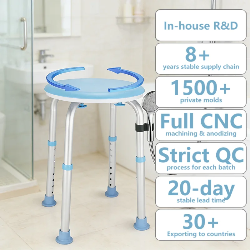 Simplywalk Aluminum Alloy 150KG Bath Shower Chair Round Tub Rehabilitation Therapy MDR CE Certification Distributor Program