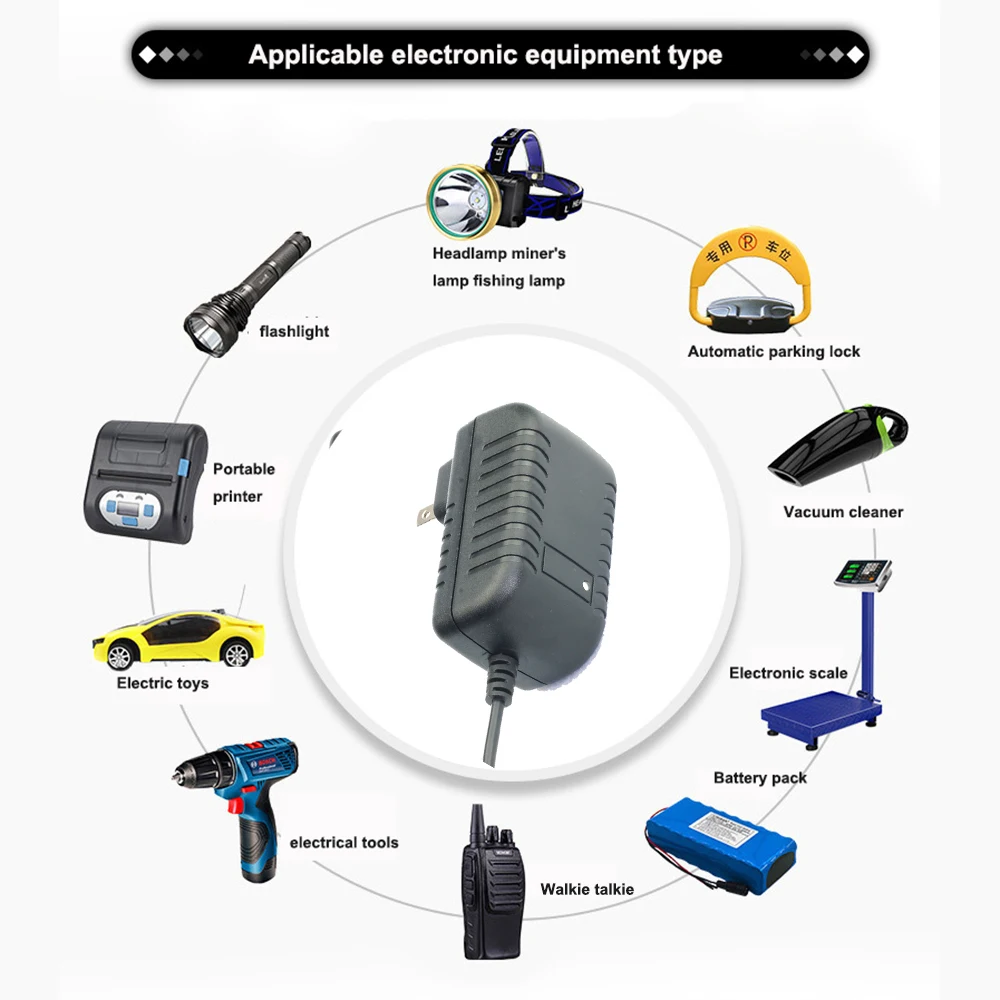 12.6 V1A 2A DC Power Adapter 18650 Lithium Battery Li-ion Charger for 3s 12.6V 2000MA Lithium Battery Pack