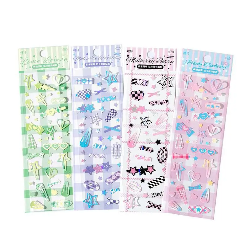 1 Pc Cute Hairpin Pattern Sticker Kawaii Phone Decoration Stickers DIY Scrapbooking Journaling Idol Photo Card Deco Material