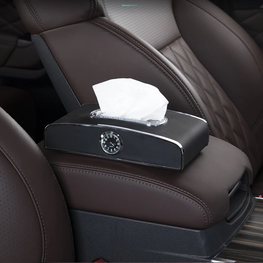 

Car Tissue Box Holder Car Center Console Armrest Napkin Box Sun Visor Backseat Tissue Case with Fix Strap Parking number plate