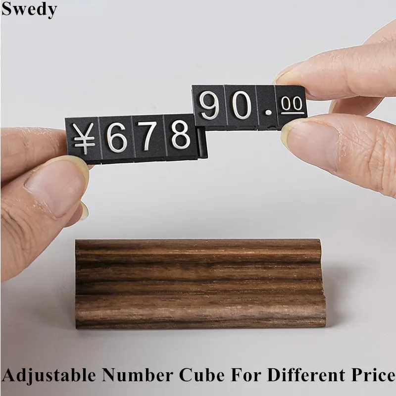 Wood Base Adjustable Number Price Label Sign Holder Display Stand Dollar Eur Symbol Mini Watch Jewelry Price Cube Tags