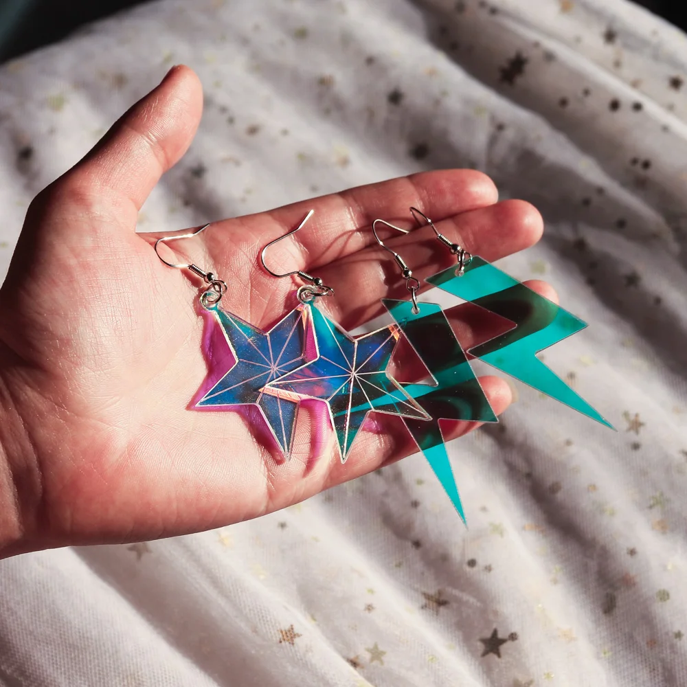 New Iridescent Star Lightning Acrylic Earrings for Women Laser Cut Geometric Drop Earring Statement Jewelry Valentine\'s Day Gift