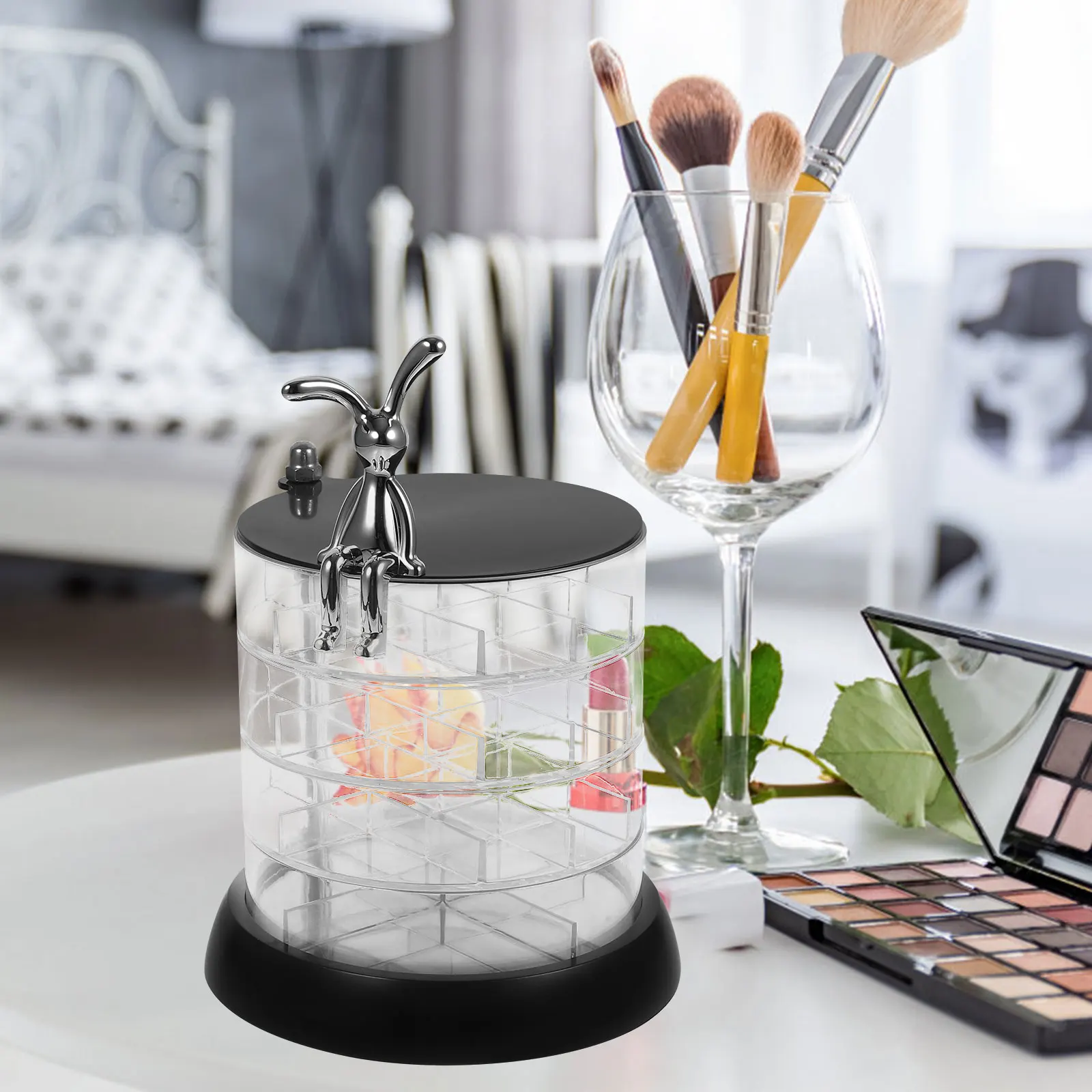 

Rabbit Jewelry Box 4 Layers Transparent Necklace Ring Earrings Storage ganizer for Bedroom Bathroom Travel Accessories
