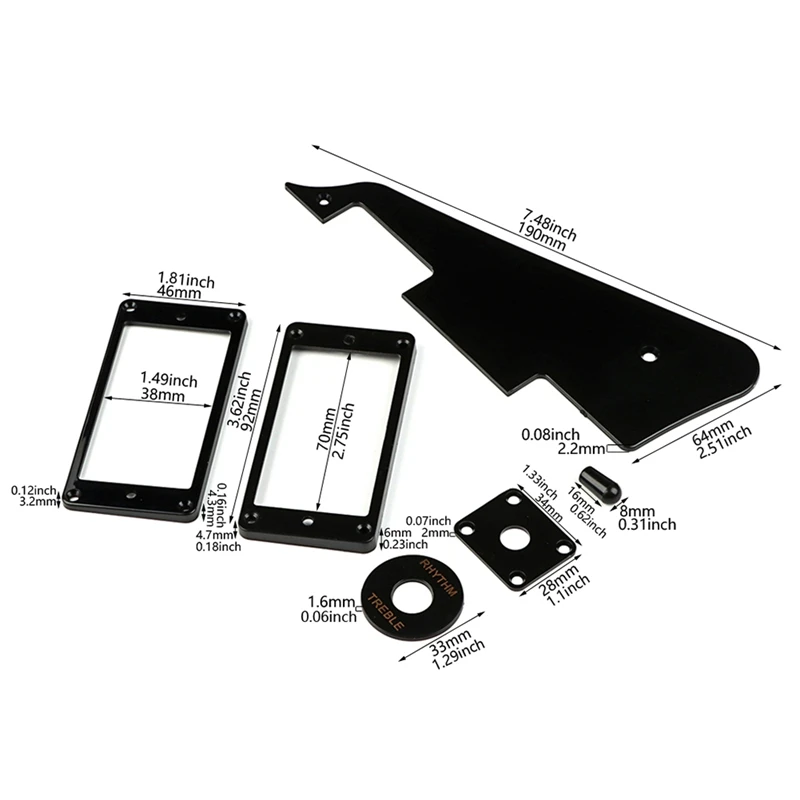 1Ply Black Pickguard Back Plate Screws Set & Humbucker Pickup Ring & Switch Ring Fit Les Paul Pickguard Replacement