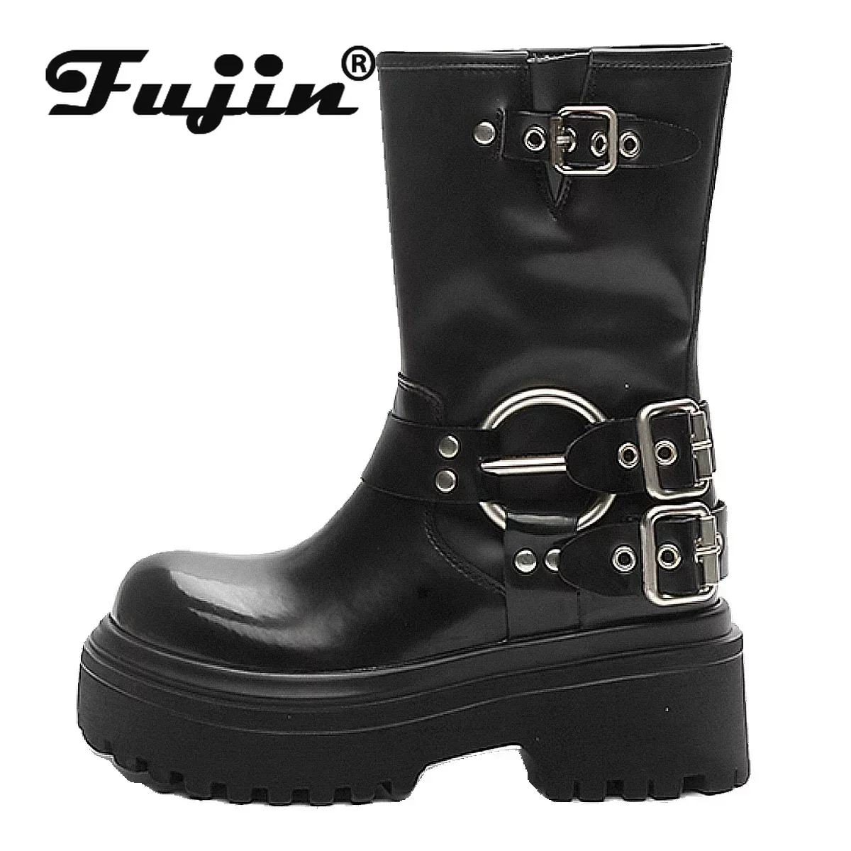 Fujin 9cm stivali da neve da donna in vera pelle piattaforma traspirante stivaletti in pelliccia di peluche scarpe calde stivali invernali da donna