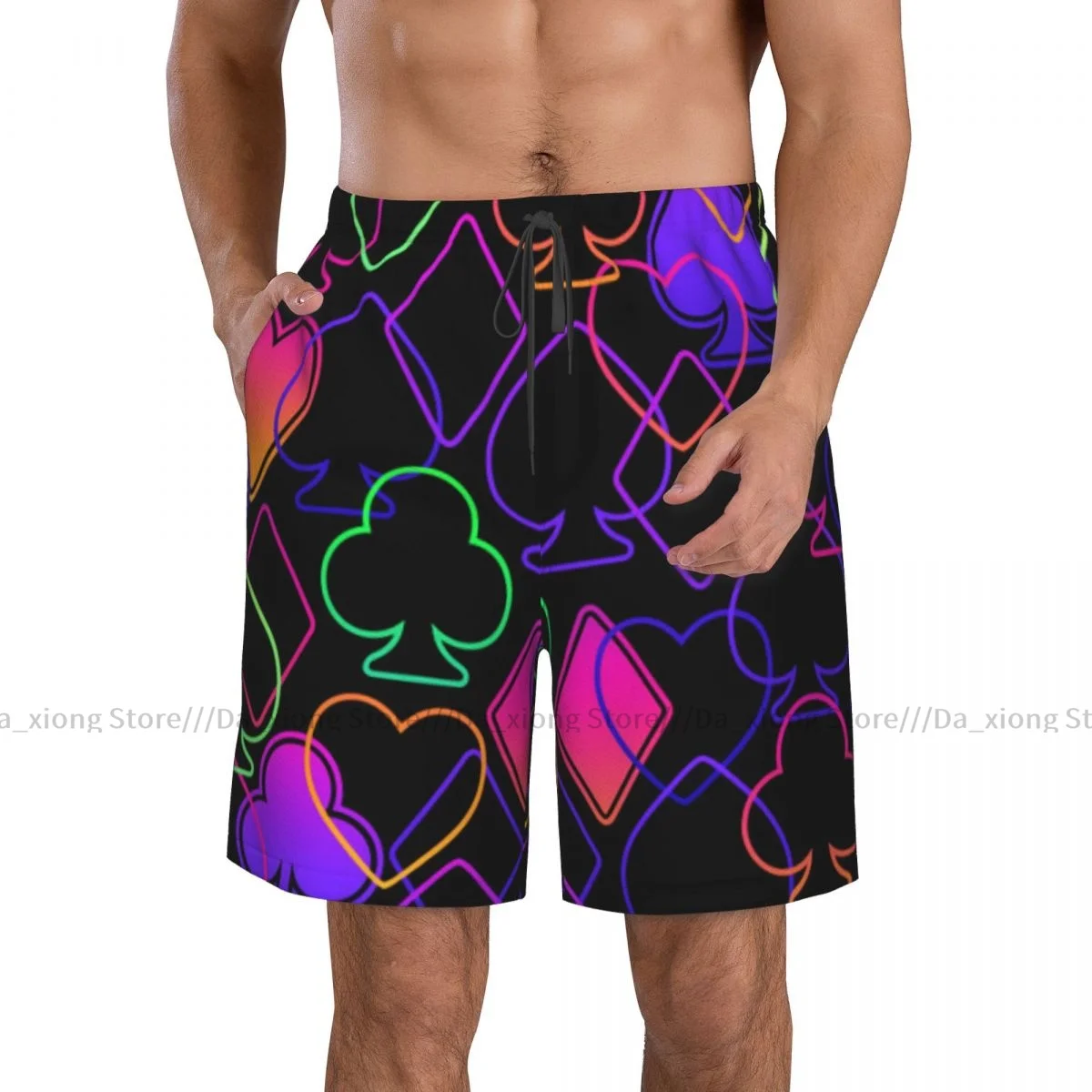 Man Swimwear Colorful Poker Card Suits Swim Shorts Trunks Beach Board Shorts Swimming Swimsuits