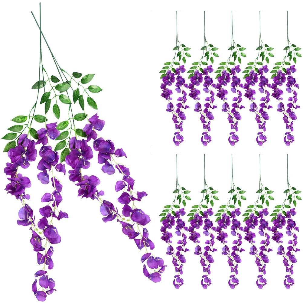 

12Pcs Simulation Wisteria Vine Decor Realistic Fake Flowers for Wedding Home Wall Hanging 120cm Wisteria Hanging Flowers