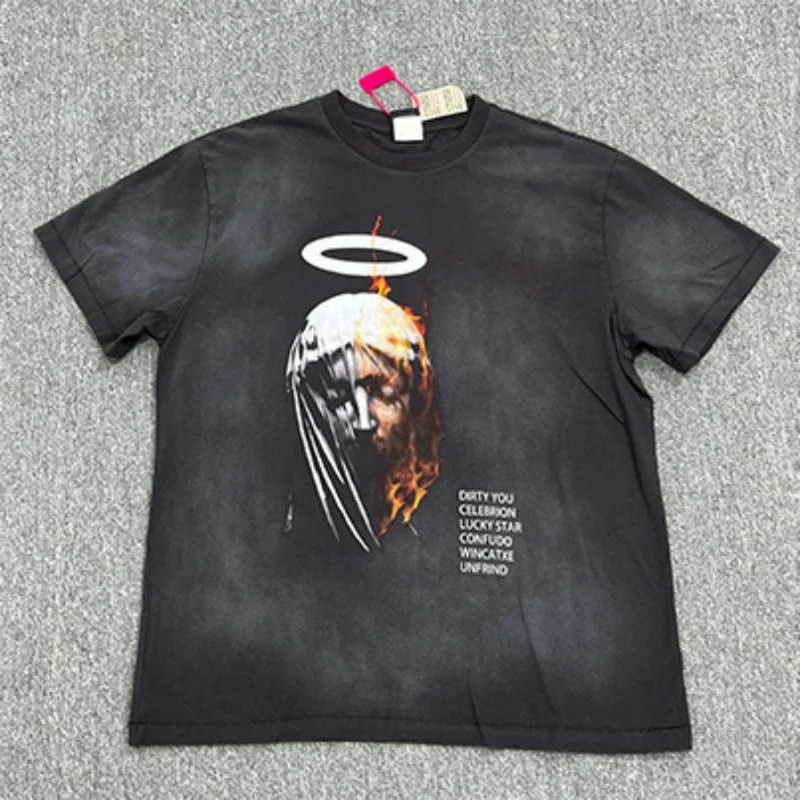 

2025 Fashion Summer Vintage Washed SAINT T Shirt Men Woman Oversize Short Sleeve Streetwear Hip Hop Spring Summer Top Tee