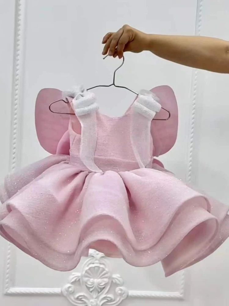 2026 Baby Mädchen Rosa Niedliche Prinzessinnenkleider Neues Erstgeburtstags-Partykleid Kinder Formelles Festkleid Festtagsoutfit