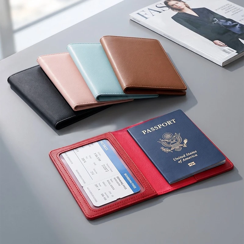 Solid Color Passport Cover Travel Wallet for Women PU Leather Passport Holder Document Protector Case Travel Accessories