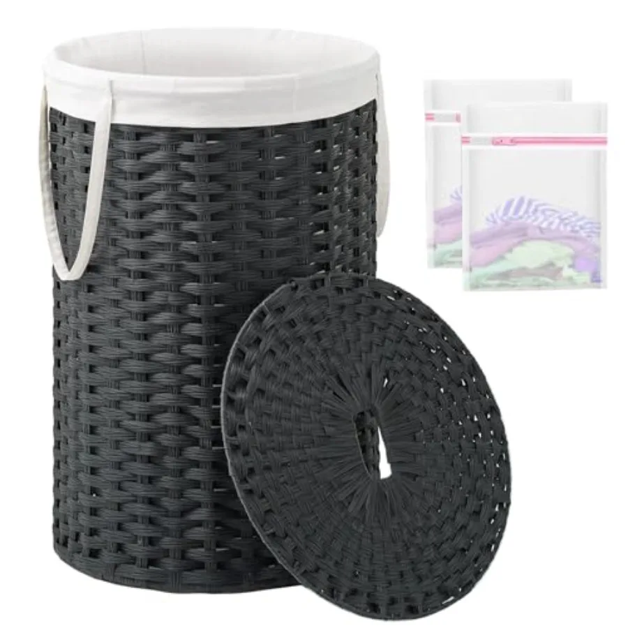 

Large Laundry Hamper Laundry Basket Round 34.3 Gal 130 L Handwoven Wicker Laundry Baskets Rattan Laundry Basket with Laundry Ba