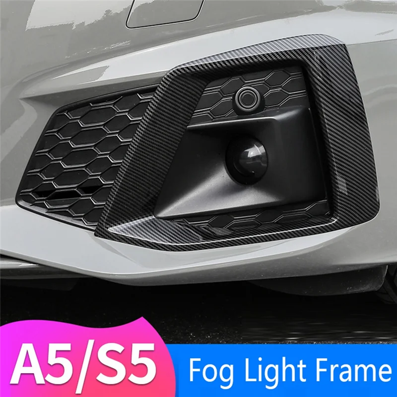 

Plain 2PCS Carbon Fiber Car Front Bumper Fog Light Lamp Black Trim Cover Frame Lid Cap Hood For A5 S5 2020 2021 2022 Replac