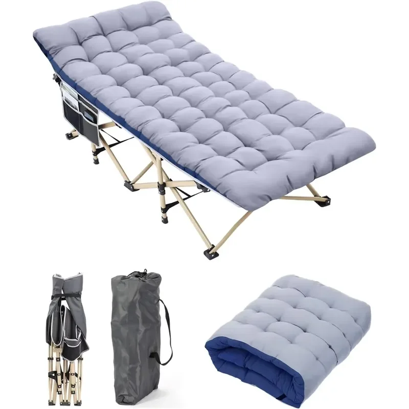 Portable Folding Camping Bed with Mattress Single Outdoor Lounge Chair for Garden Terrace Beach Travel Lightweight Sleep Cot
