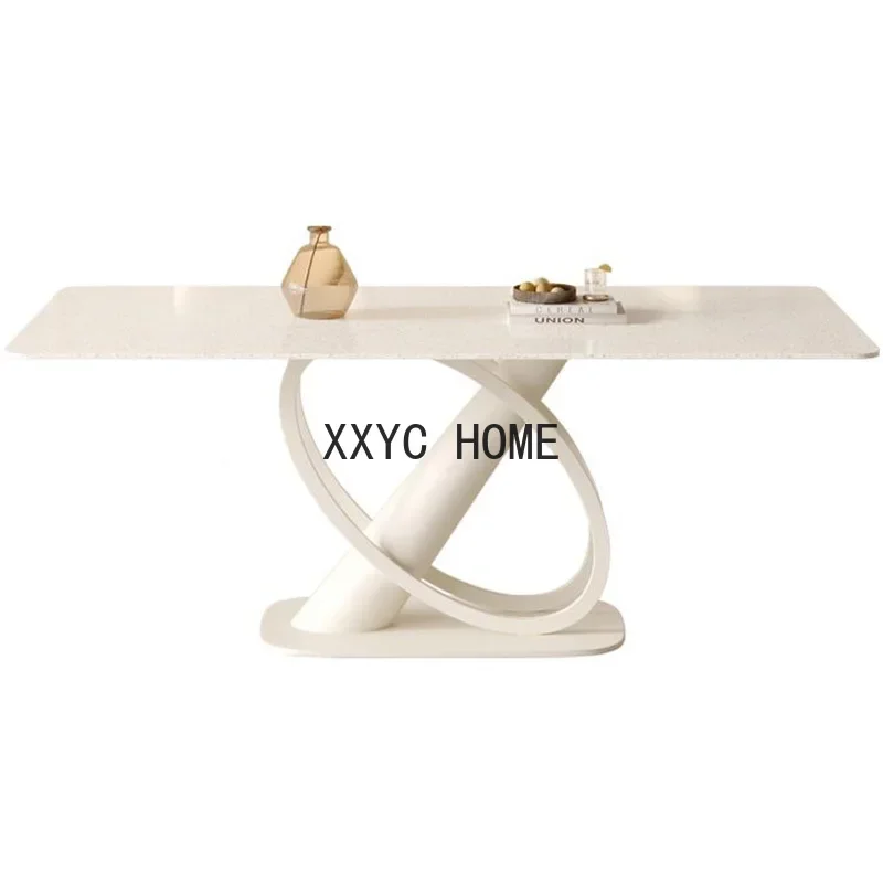 

Italian Table Combination Cream White With 4-6 Chair Home Villa Apartment Kitchen Set Rock Slab Desigminimalist Mesa De Jantar