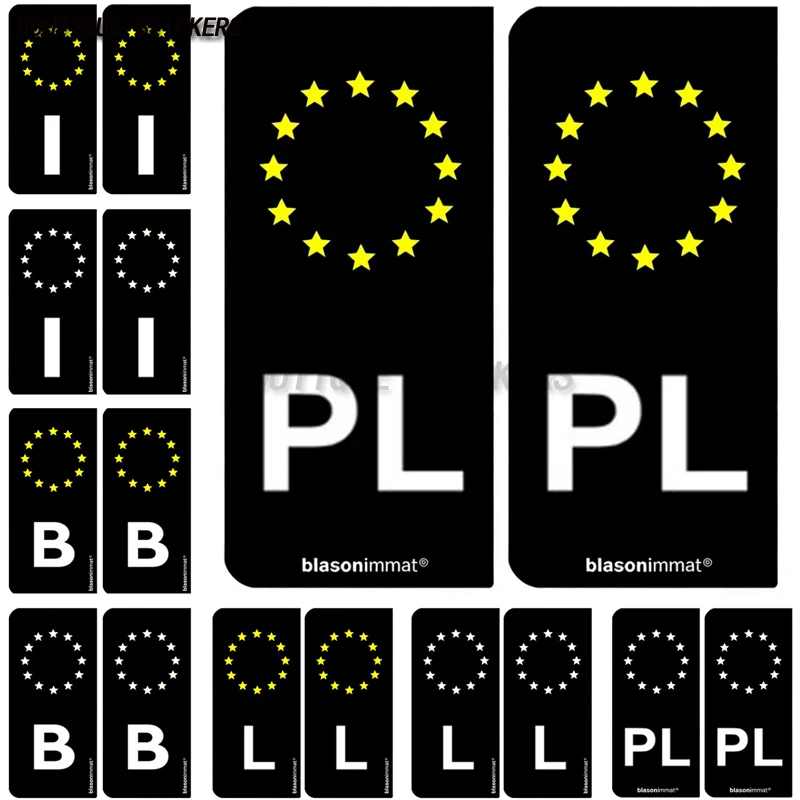 2Pcs Fine euro identifier B Belgique  I Italie l Luxembourg  PL Pologne plaque d'immatriculation autocollants PVC