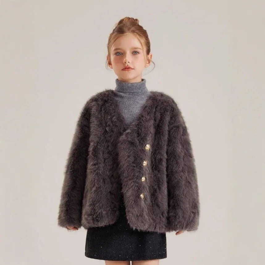 Girls Faux Fur Coat Winter Children Girls Long Sleeve Christmas Jacket Warm Kids Girls Coat Girls Outerwear Clothing