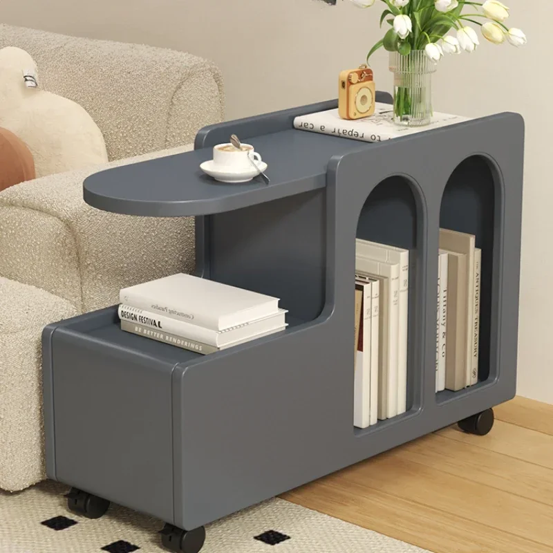 Movable Side Table with Storage Rack Cream Style End Table for Sofa Coffee Table Bedroom and Living Room