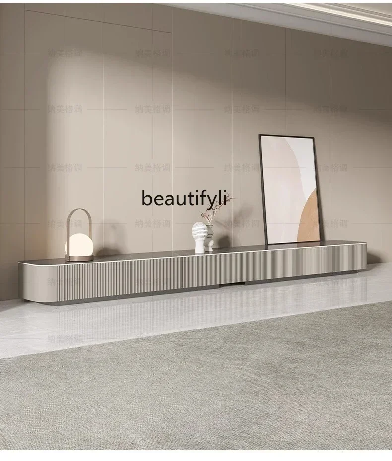 32Italian light luxury super long rock slab floor TV cabinet living room household small apartment floor cabinet