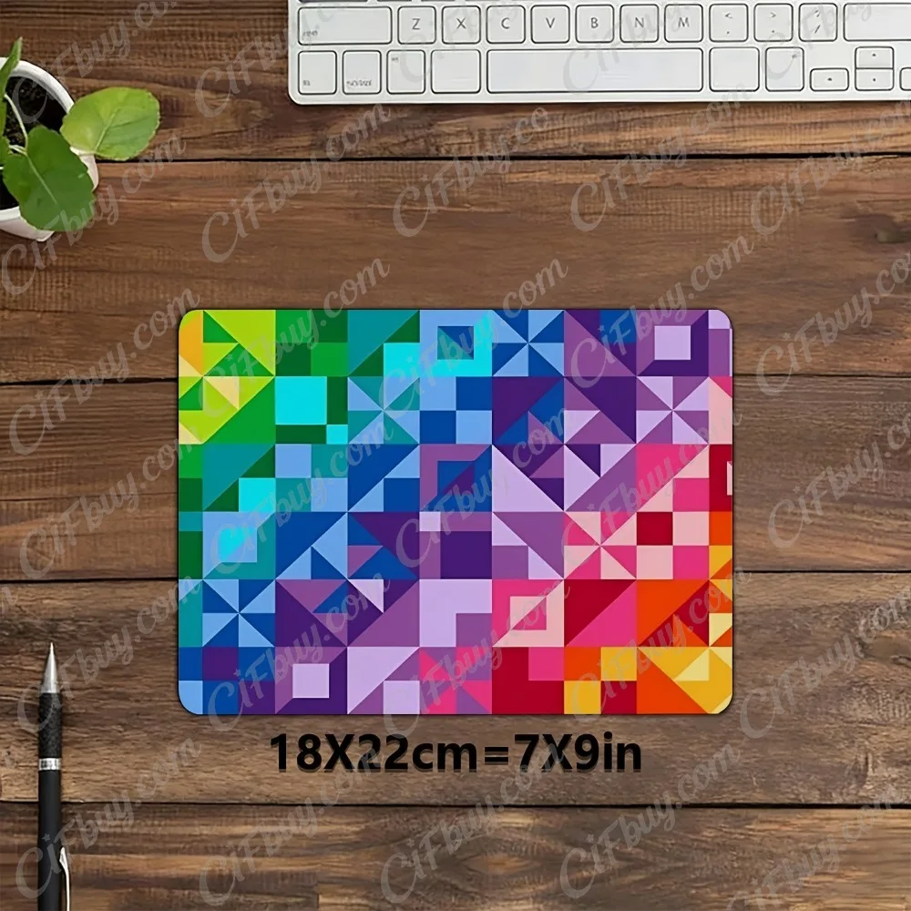 CIFbuy Mouse Pad Small Anime Rainbow Triangle Gradient Geometric Print Smooth Cursor Precise Tracking Non-Slip Retro Gaming Offi