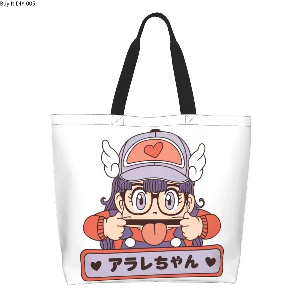 Arale Robot Groceries Shopping Bags Cute Printed Canvas Shopper Shoulder Tote Bag Big Capacity Washable Dr Slump Anime Handbag