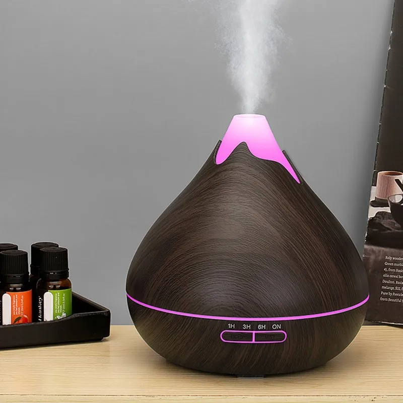 A13I-Wood Grain Aromatherapy Diffuser 500Ml Essential Aroma Oils Ultrasonic Air Humidifier 3 Timers Color Light US Plug