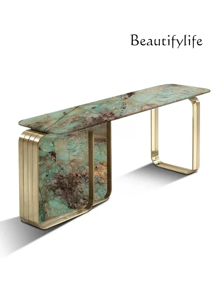 Q Amazon Green Natural Luxury Stone Light Luxury Console Tables Entrance Cabinet