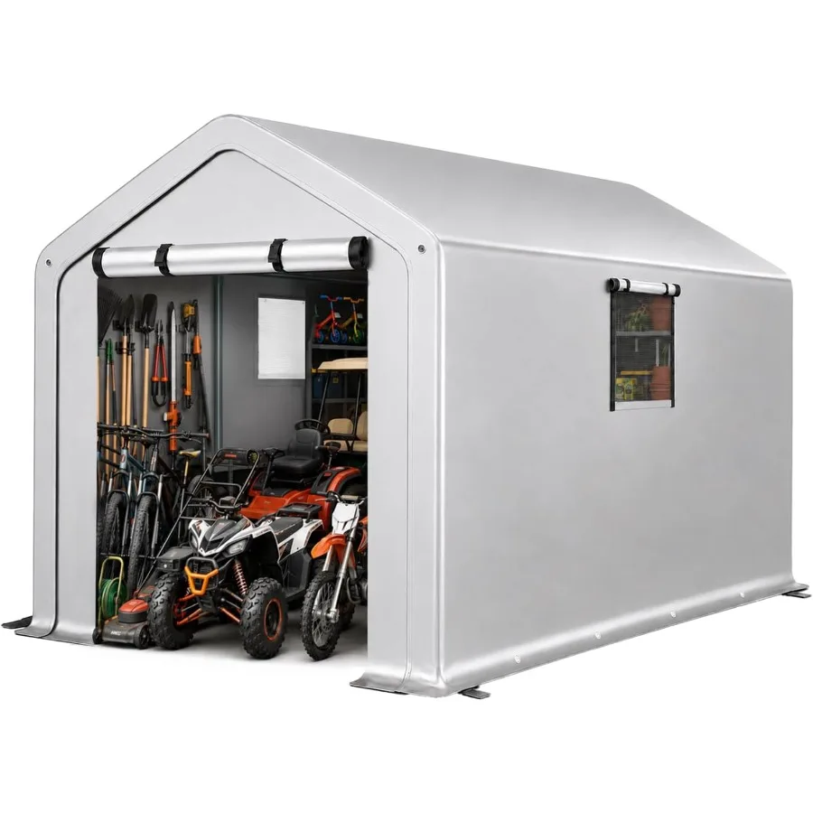 Outdoor Storage Shelter Shed For Motorcycle And Garden Tools, Heavy Duty Portable Garage With Roll-up Zipper Door, Waterproof A