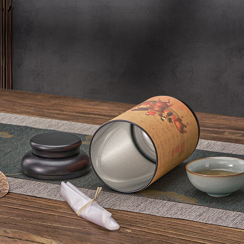 Chinese Tinplate Tea Storage Jar Small Sealed Portable Storage Jar Tea Container Wrought Iron General Tea Jar Outdoor Tableware